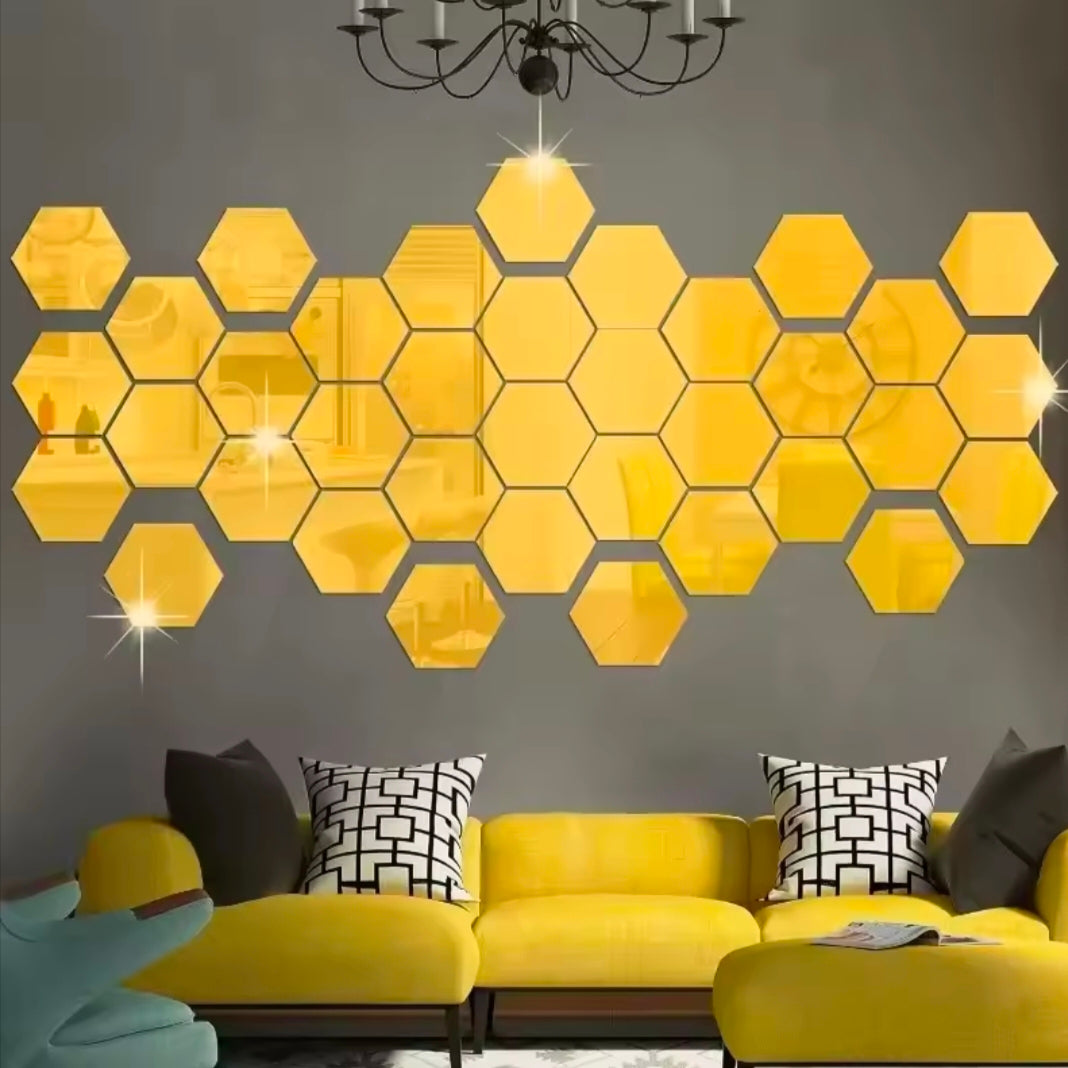 12PCS/Lot Geometric Solid Hexagonal Mirror Wall Stickers DIY With Built-in Adhesive and Removable Home Decoration