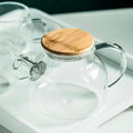 GIANXI Transparent Glass Elegant Water Jugs With Wooden Cover Kitchen Coffee Pot Coffeeware Teaware Beverage Dispenser