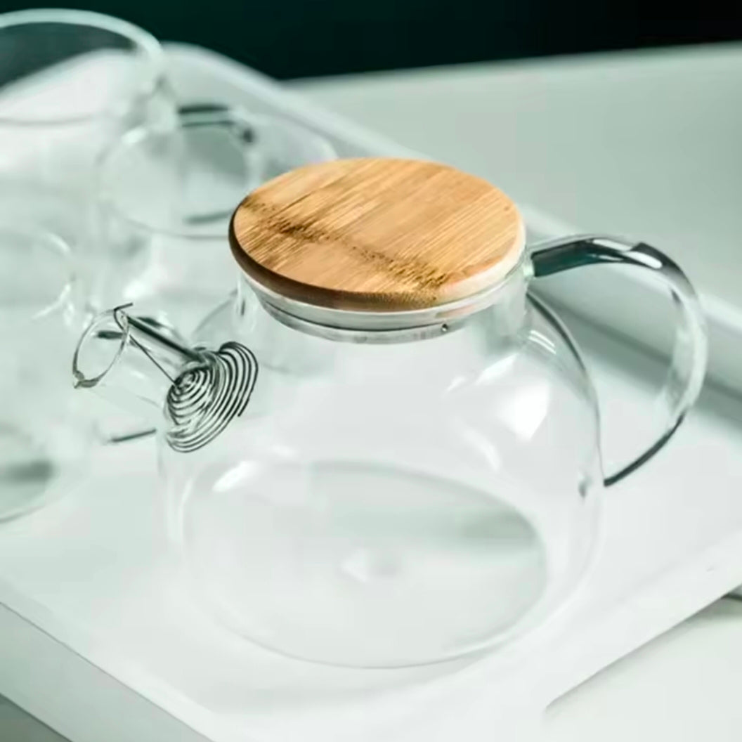 GIANXI Transparent Glass Elegant Water Jugs With Wooden Cover Kitchen Coffee Pot Coffeeware Teaware Beverage Dispenser