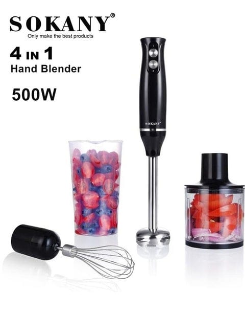 Hand Immersion Blender 500W 4-in-1 Stainless Steel Stick Food Mixer 700ml Mixing Beake 500ml Processor Whisk