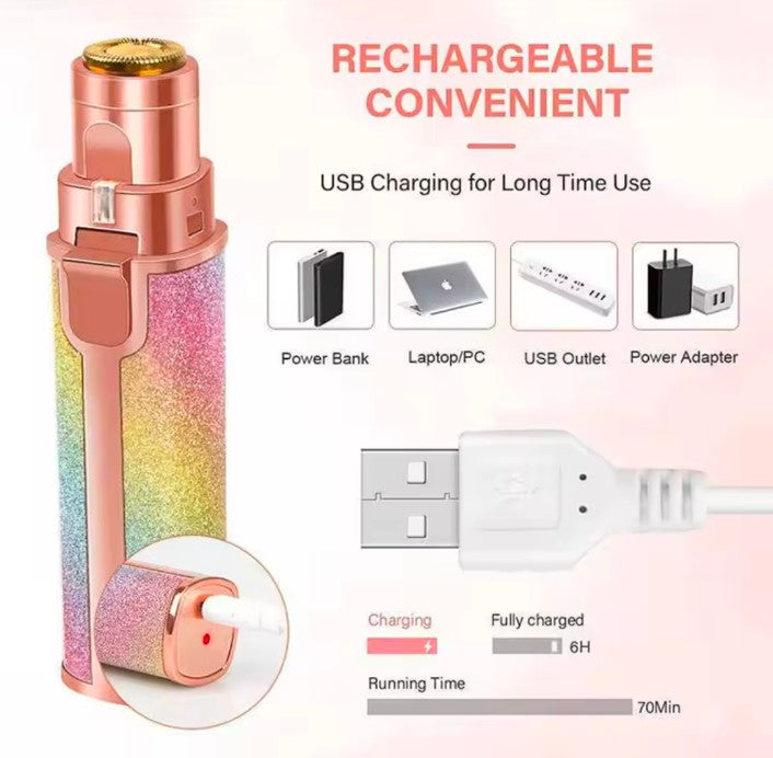 Electric Use Rechargeable Eyebrow Trimmer Razor 2 in 1 Hair Removal Facial Lipstick  pen Shaver for Women Epilator