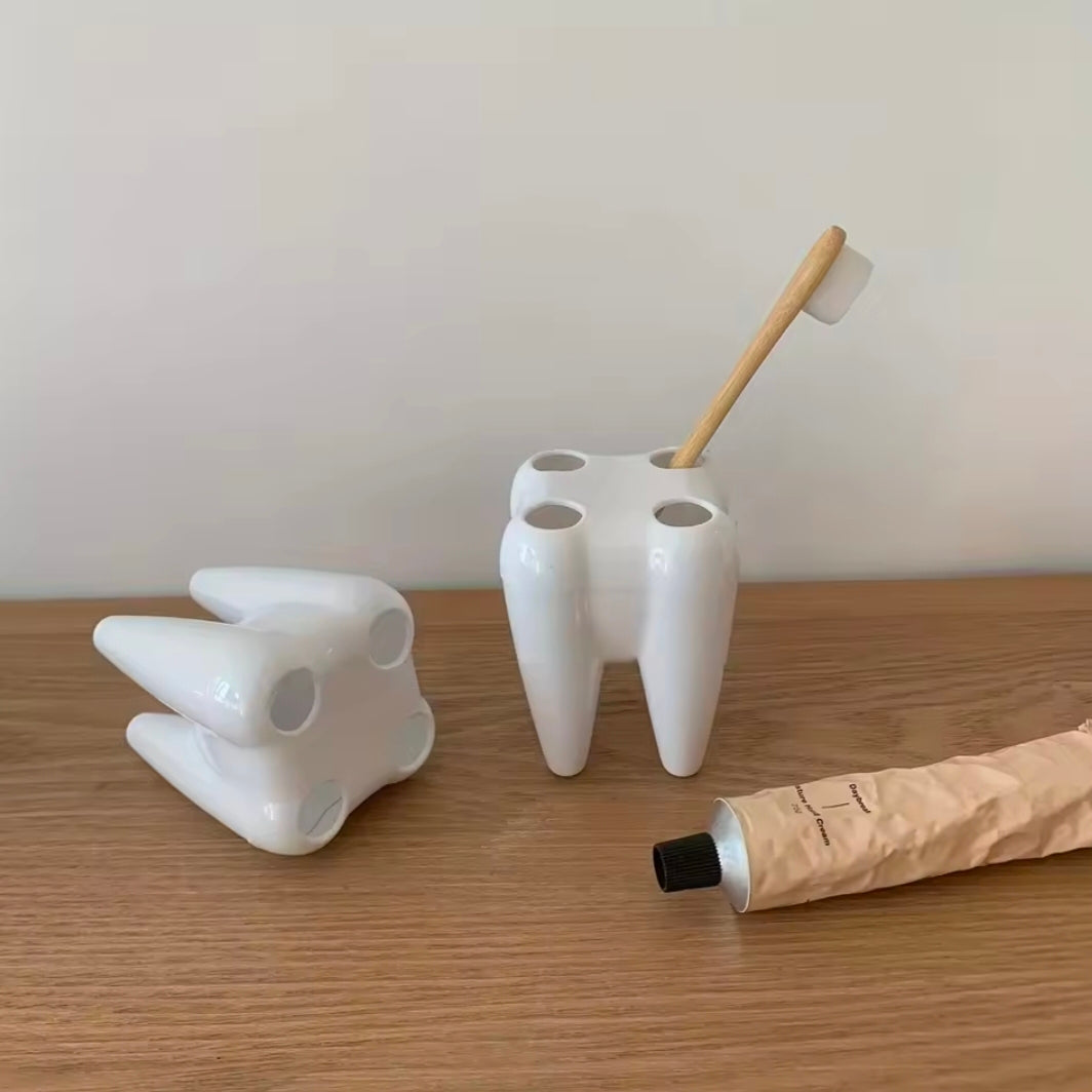 1 Cute Tooth Shaped Multifunctional Plastic Toothbrush Holder Multifunctional Bathroom Manager