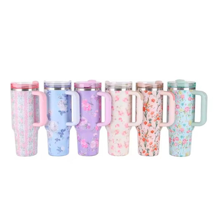New Large Capacity 40oz Floral Car Vacuum Insulated Stainless Steel 304 Water Bottle Portable Inc king Cup for Vehicle use