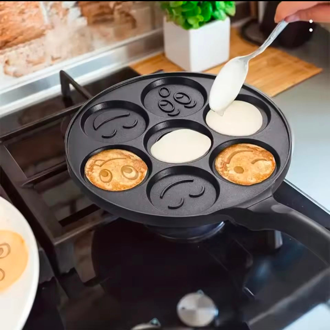 Lmetjma Smiley Face Pancakes Pan 100% Non Stick Griddle Pancake Maker With 7 unique Faces for Breakfast Magic Jt196