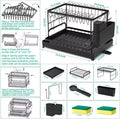 Rust -proof Metal Dish Drainer With Cup Holder Cutlery and Cutting Board Slots -2 Tier Kitchen Countertop Plates Bowls Organizer