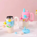 New Cute Cartoon Pattern Large Capacity Stainless Steel Insulated Mug Portable Car Vehicle Cup with Handle Thermal Flask