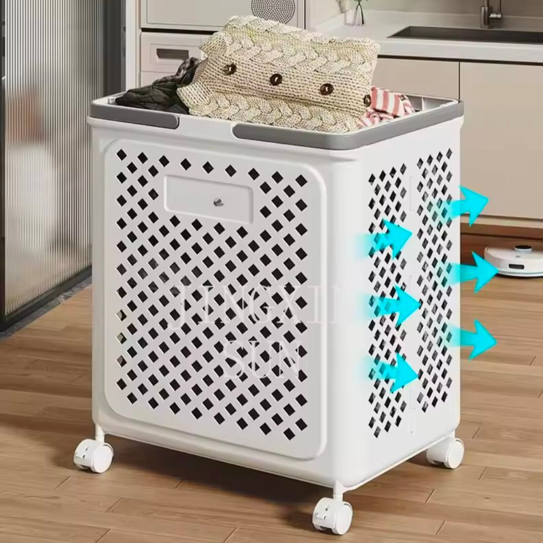 Household New Products Multifunctional Foldable Laundry Basket Toys Clothes Plastic Storage Basket with Wheel Handles