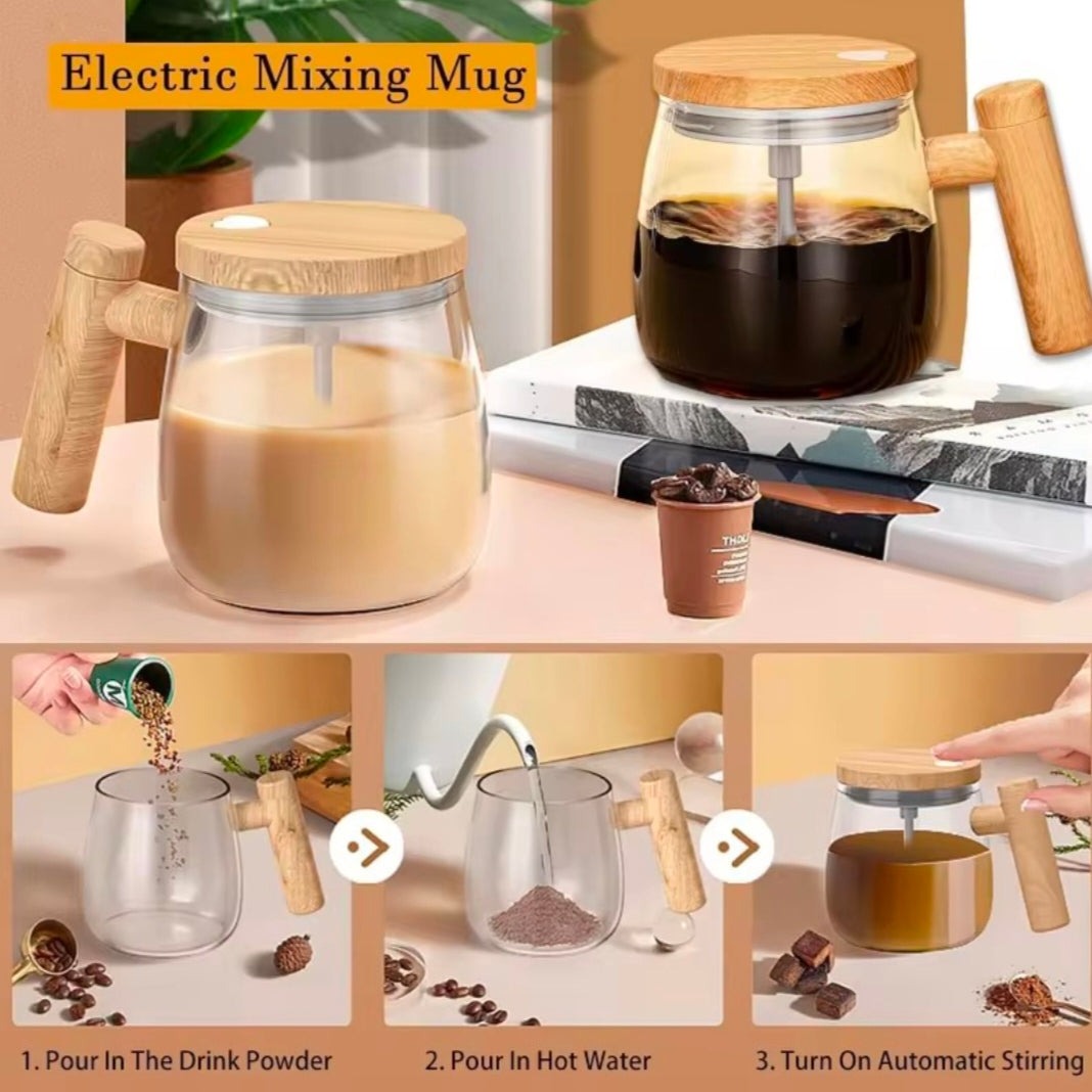 Automatic Electric Coffee Stirring Cup Maple Wood Pattern Shake Cup High Aesthetic Value Breakfast Cup Home Living Goods