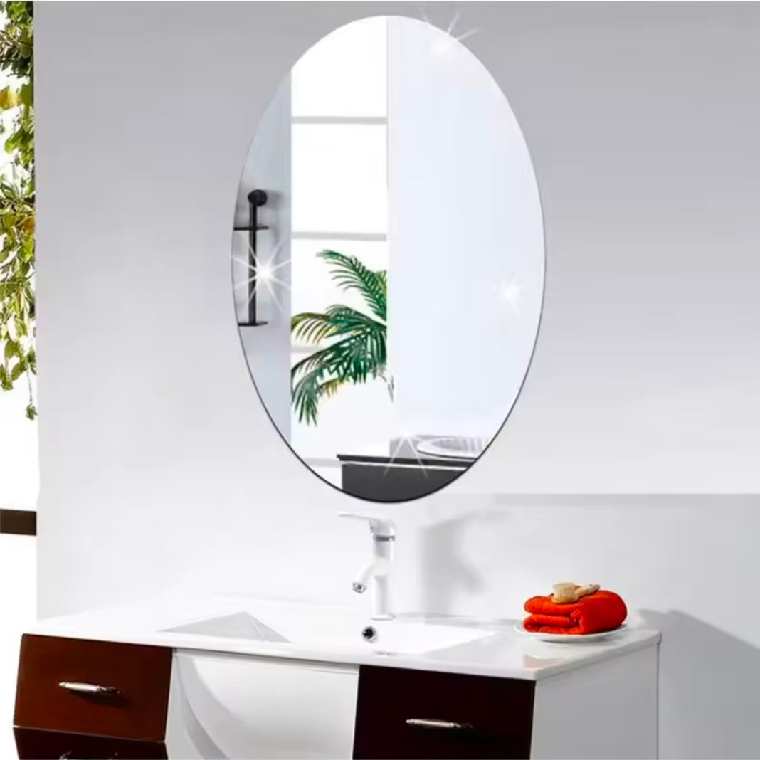 3D Wall Stickers Mirror Reflective Surface Oval Square Acrylic Sticker Home Bathroom Living Room Wall Decoration