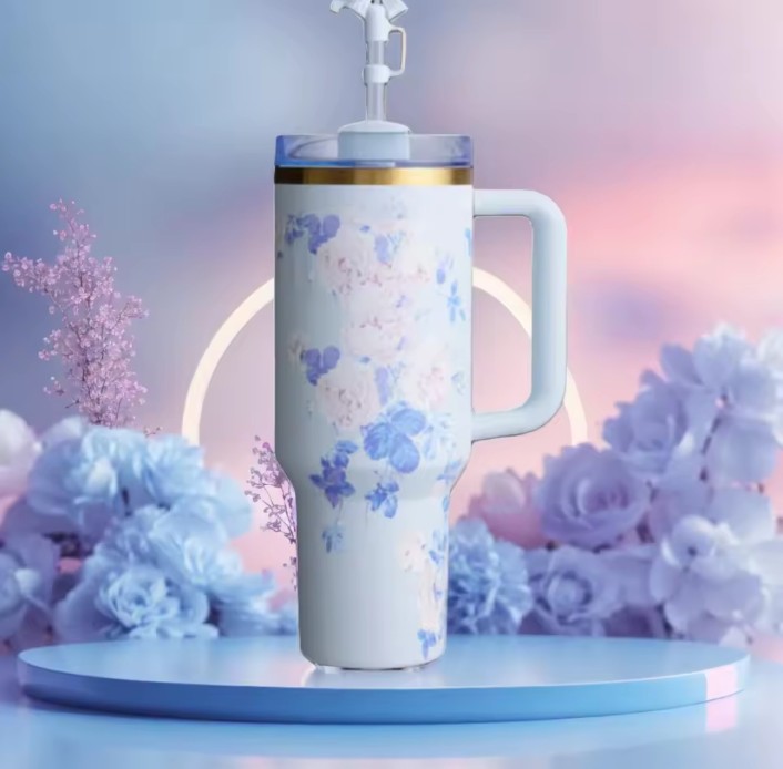 New Large Capacity 40oz Floral Car Vacuum Insulated Stainless Steel 304 Water Bottle Portable Inc king Cup for Vehicle use