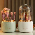 Makeup Brush Holder Storage Box with lid 360 Degree Rotating Dustproof Makeup Brush Storage Box Suitable