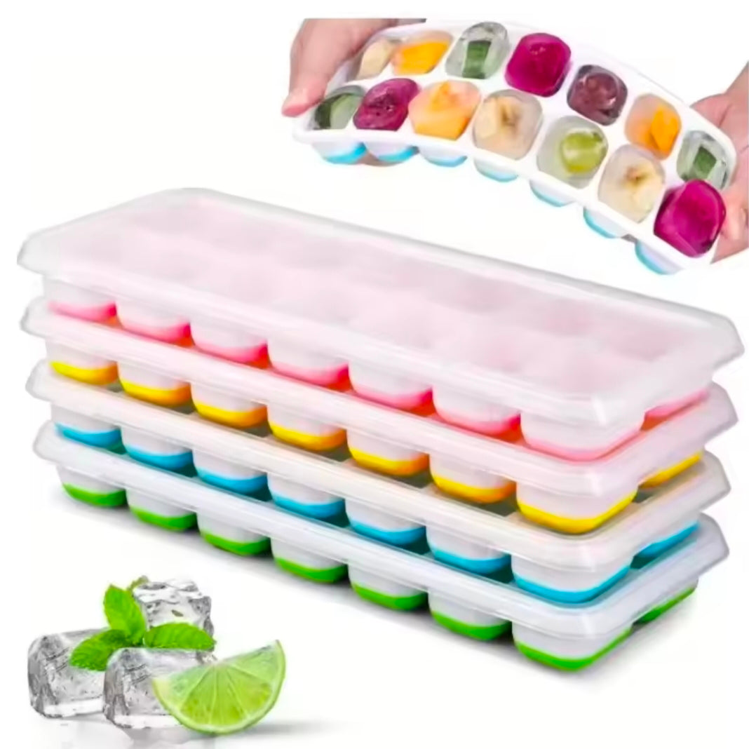 Multi-Colo PP+TPR Ice Cube Trays Reusable food-Grade Molds for Party Decor & Easy Home Storage With Leak-proof Design
