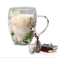 Double Wall Glass Cup 350ml Dry Flower Cup With Handle Anti-Scalding Mugs for Milk Chocolate Tea Juice Hot Cold Beverages