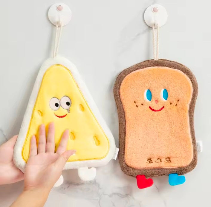 1PC Cute Cartoon Hanging Towel For Wiping Hands Absorbent Soft Towel With Hanging Loop For Bathroom Supplies