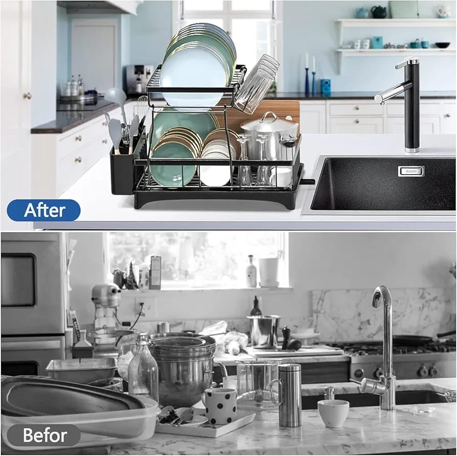 Dish Rack with Drip Tray – Efficient Kitchen Cutlery Organizer