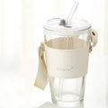450ML High Beauty Wind Bamboo  Glass Cup Summer Straw Large Capacity Women's Straw Cup