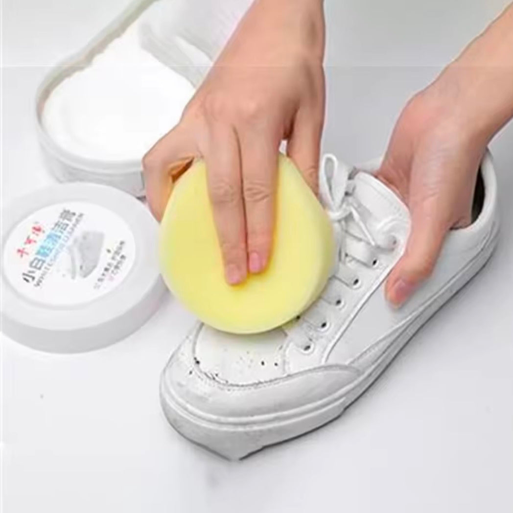 White Shoes Cleaning Cream 120g Stains Remover Whitening Formula Waterless Cleanser for Sneakers Leather Shoes with Wipe Sponge
