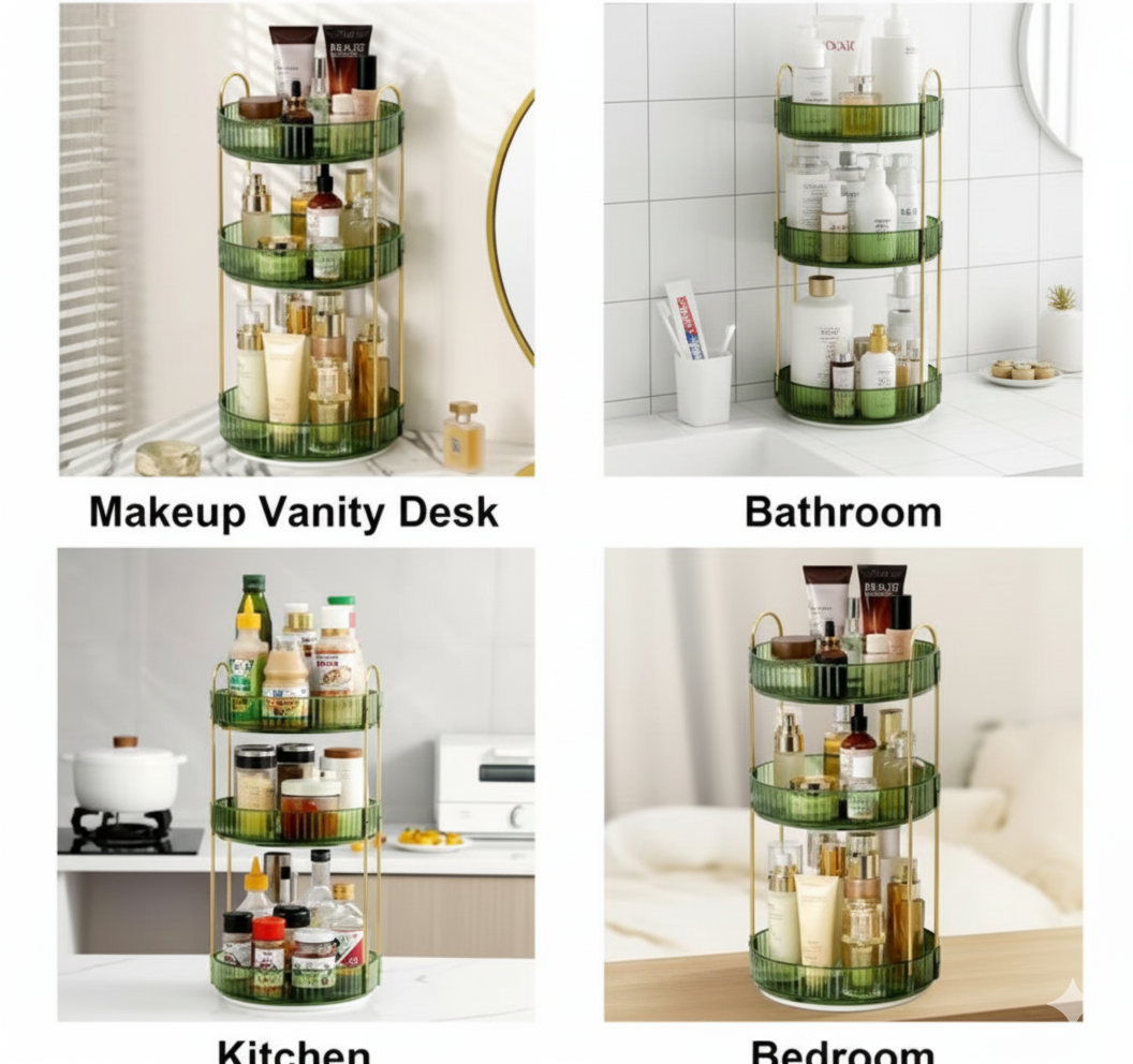 Cosmetic Organizer 360 Degree Rotating Cosmetic Storage Rack Adjustable Cosmetic Storage Display Case Space-Saving Home Storage
