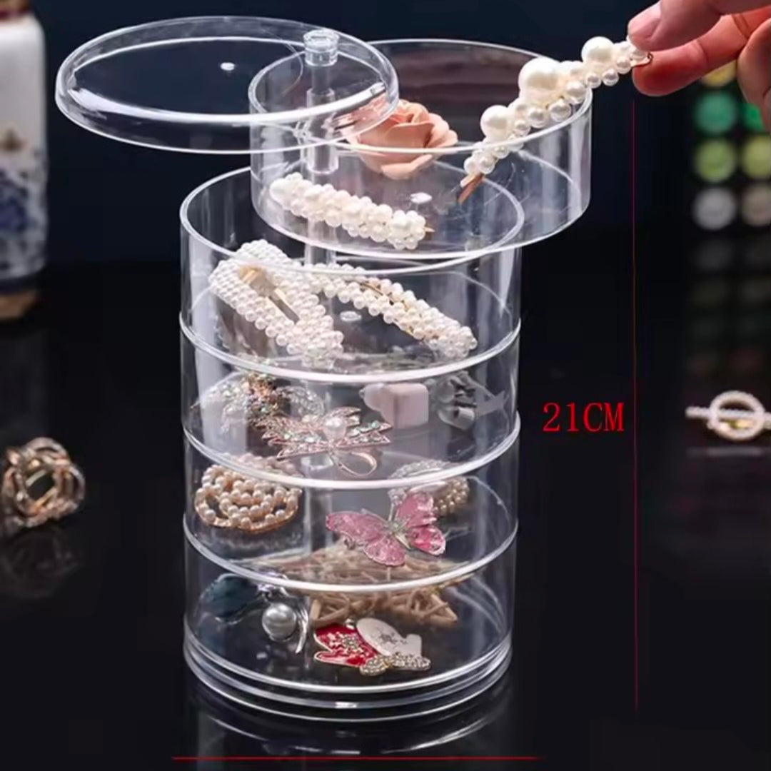 Rotating Jewelry Storage Box Makeup Storage Rack Bracelet Earring Round Plastic Organizer Boxes Holder Display Rack With Cover