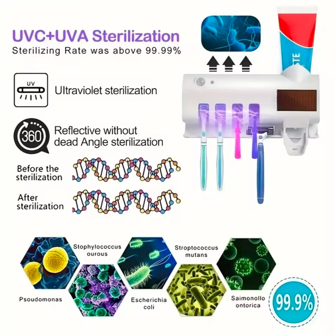 Toothbrush Holder Wall Mounted Solar UV Light Ultraviolet Toothbrush Sterilizer Automatic Toothpaste Holders Bathroom Accessory