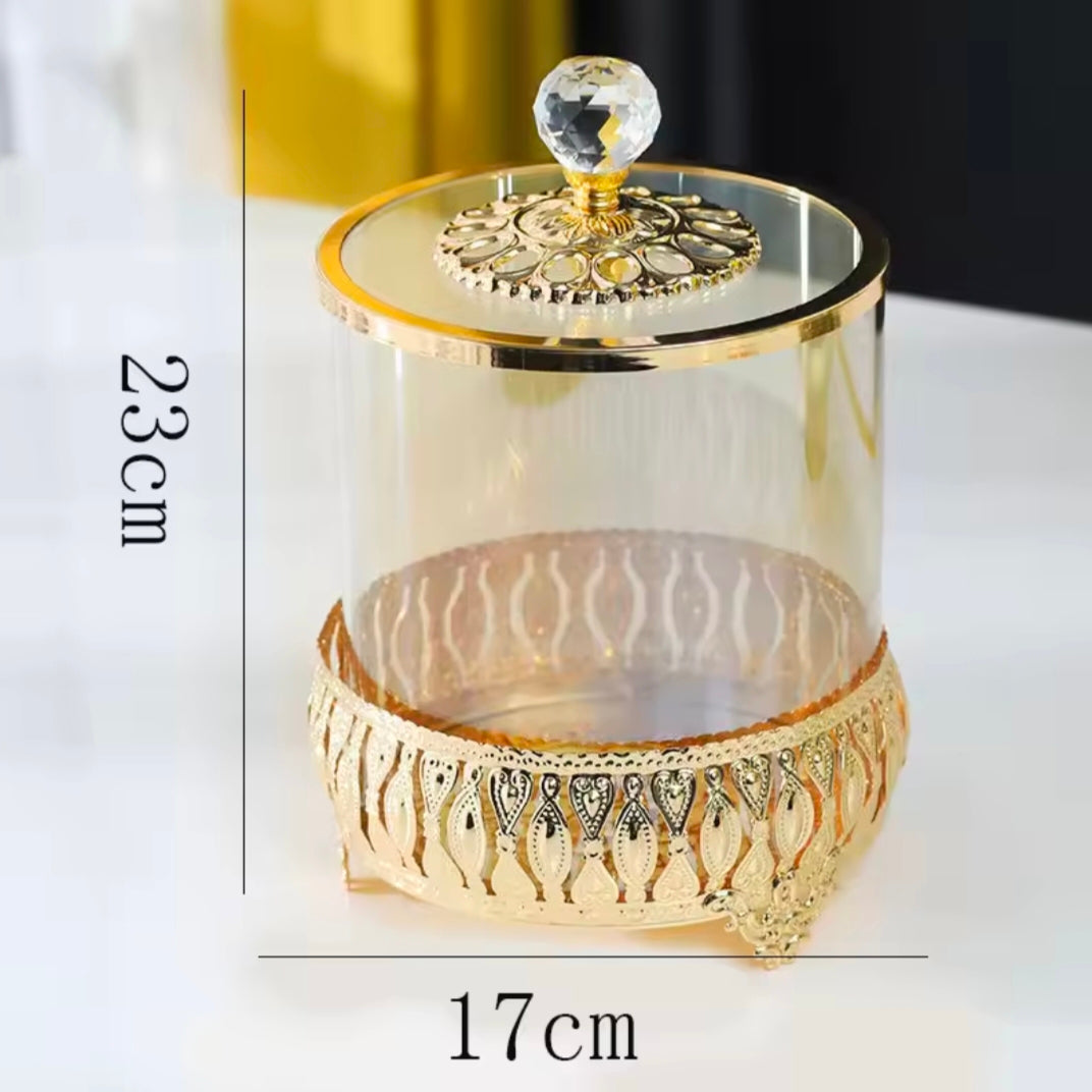 Modern Light Luxury Metal & Glass  Candy Jar-Decorative Storage Tank for Living Room Creative Home Decoration With American St
