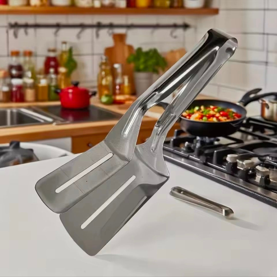 Stainless Steel Fish and Meat Tongs Multi-Functional for Grilling Frying Pancakes and Bread With Non-Sip Hand