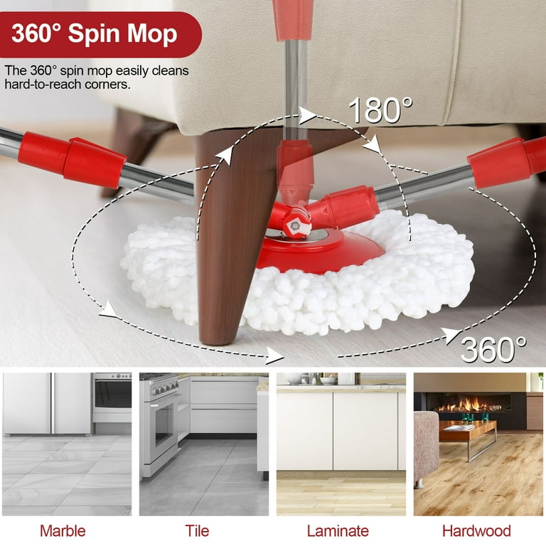 Spinning Mop And Bucket Set Floor Cleaning Wet & Dry Rotating Cleaning Mop with 2 Microfibre Mop Heads Drain and Extendable Handle for Home Office (Spin Mop + Bucket + 2 Mop Heads Set)