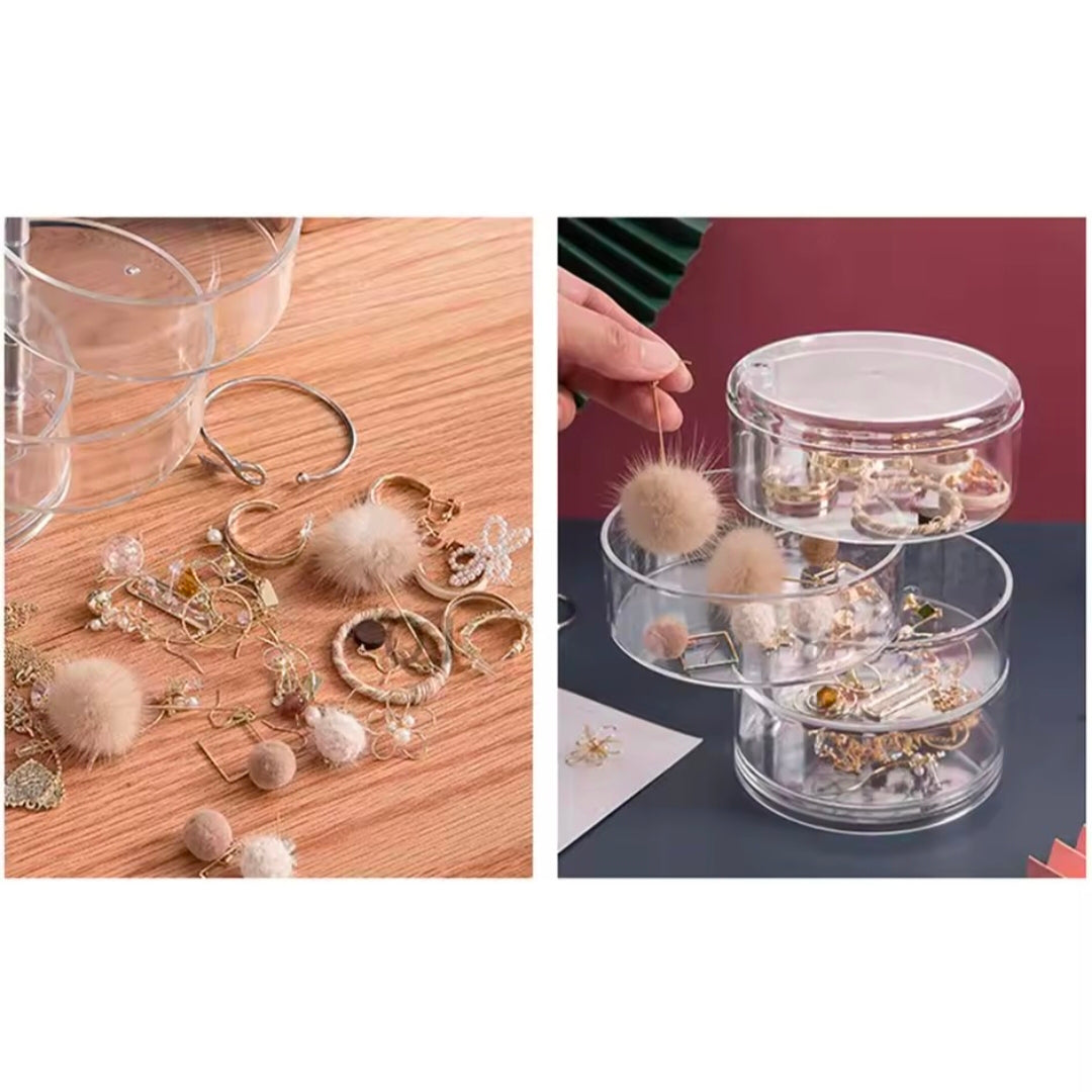 Rotating Jewelry Storage Box Makeup Storage Rack Bracelet Earring Round Plastic Organizer Boxes Holder Display Rack With Cover