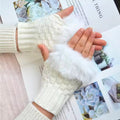 Winter Faux Rabbit Fur Warm Knitted Half Finger Gloves Wrist Hand Warmer Gloves Fingerless Mittens Solid Color Soft Touch Gloves