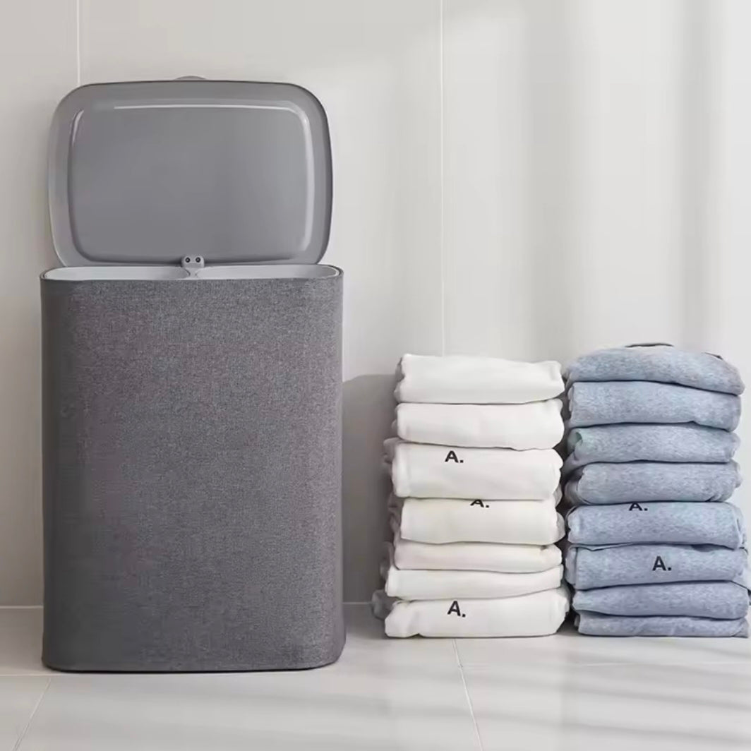 Japanese Style Foldable Fabric Dirty Clothes Basket Storage Basket Household Bathroom Compartment With Lid Laundry Basket