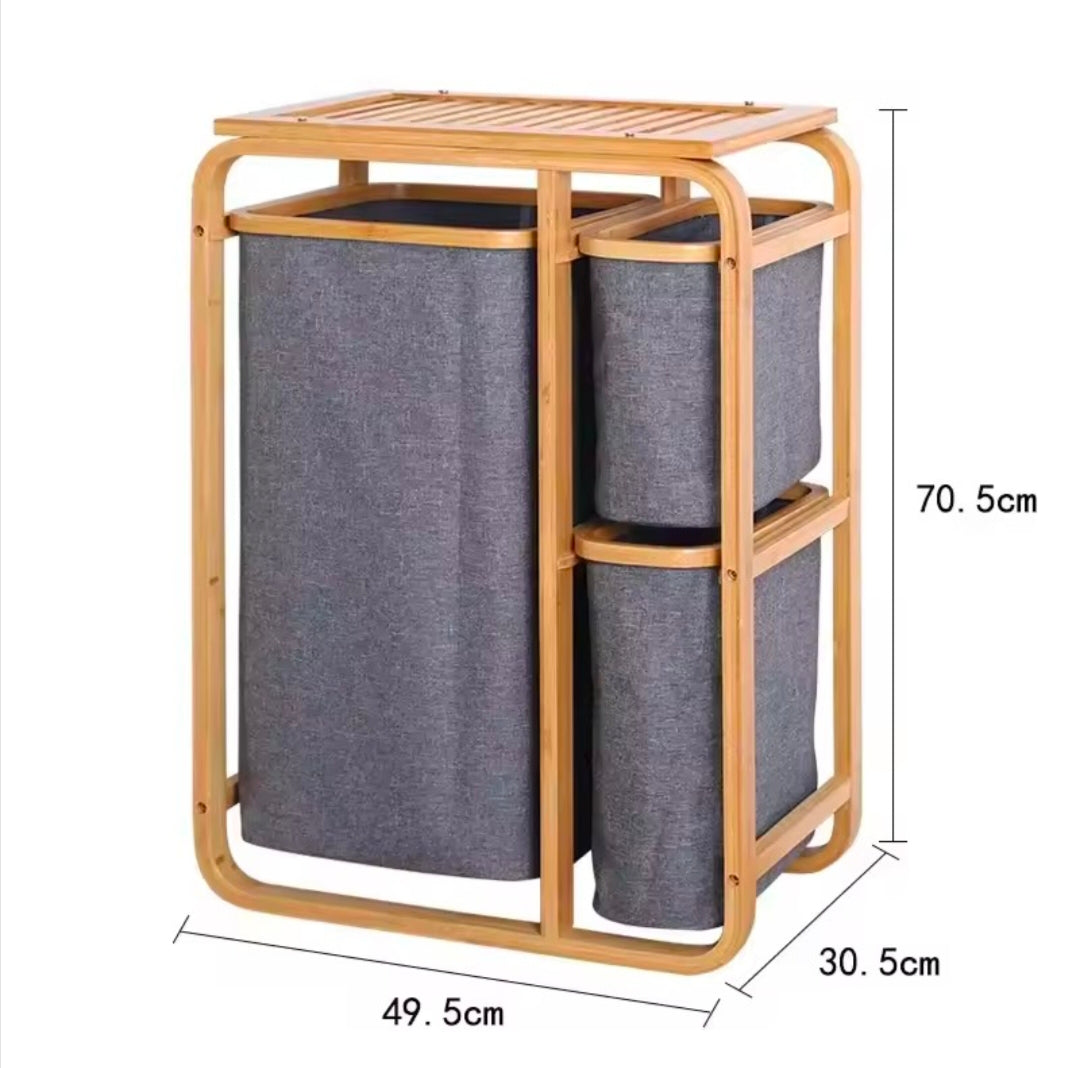 Bamboo Laundry Basket with 3 Collapsible Pull-Out Bags Storage Organizer Laundry Hamper for Bedroom Bathroom Laundry Room