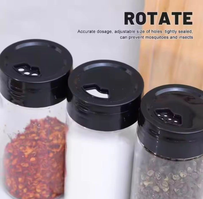 Kitchen Glass Seasoning Storage Bottle With Lip Salt White Red Sugar Spice Jar Combination Rotating Shelf Seasoning Bottle
