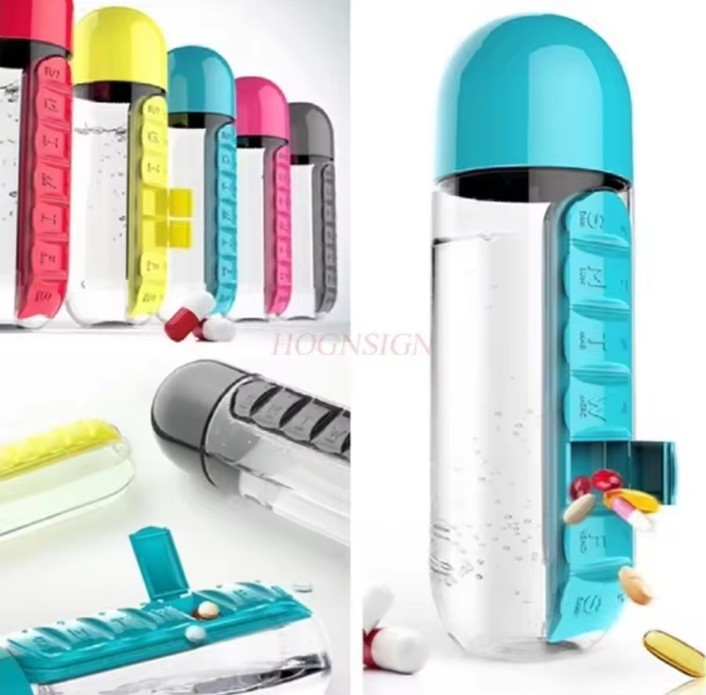 Seven-day pill Case Cup 600ml Sports Water bottle Plastic Convenient With Daily pill Box Organizer Drinking Tour Hiking Cup
