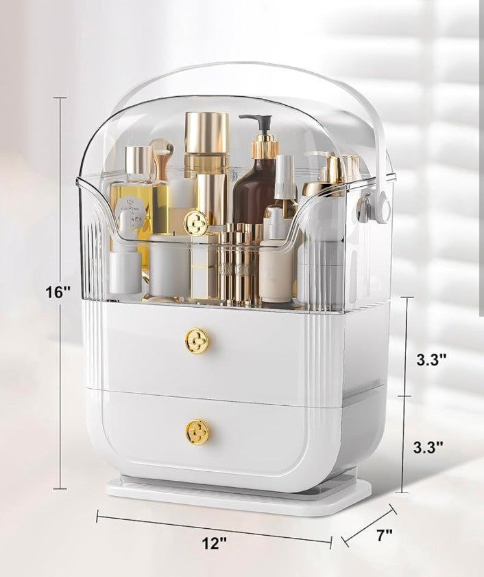High-End Rotating Makeup Organizer with Mirror for Brushes & Lipsticks