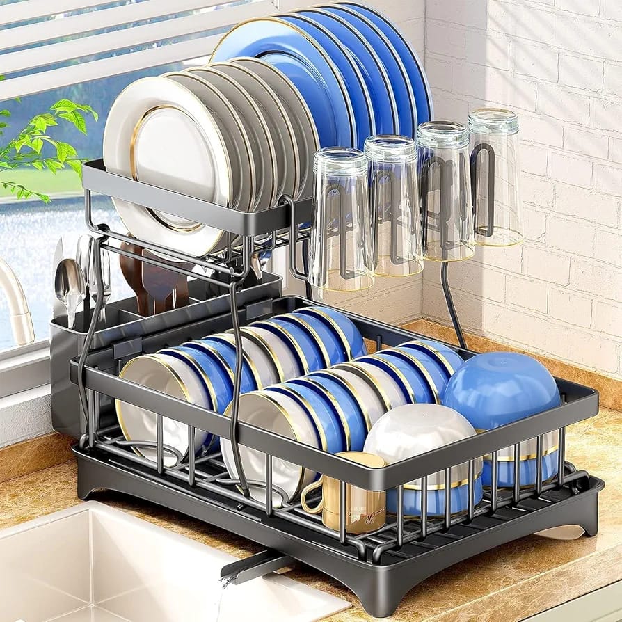 Dish Rack with Drip Tray – Efficient Kitchen Cutlery Organizer