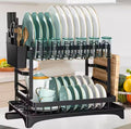 Rust -proof Metal Dish Drainer With Cup Holder Cutlery and Cutting Board Slots -2 Tier Kitchen Countertop Plates Bowls Organizer
