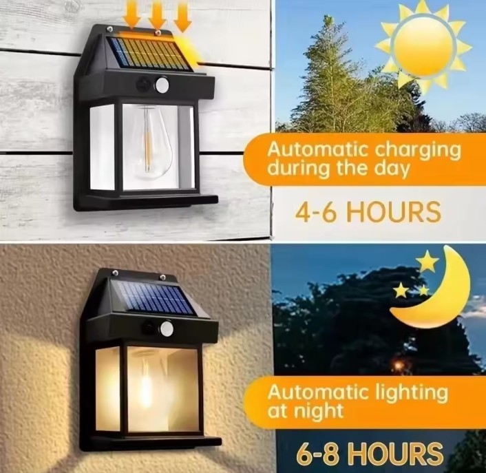 Led Solar Wall Lamp Ip65 Waterproof Intelligent Induction 3 Lighting Modes Tungsten Lamp Household Garden Light Villa Lighting
