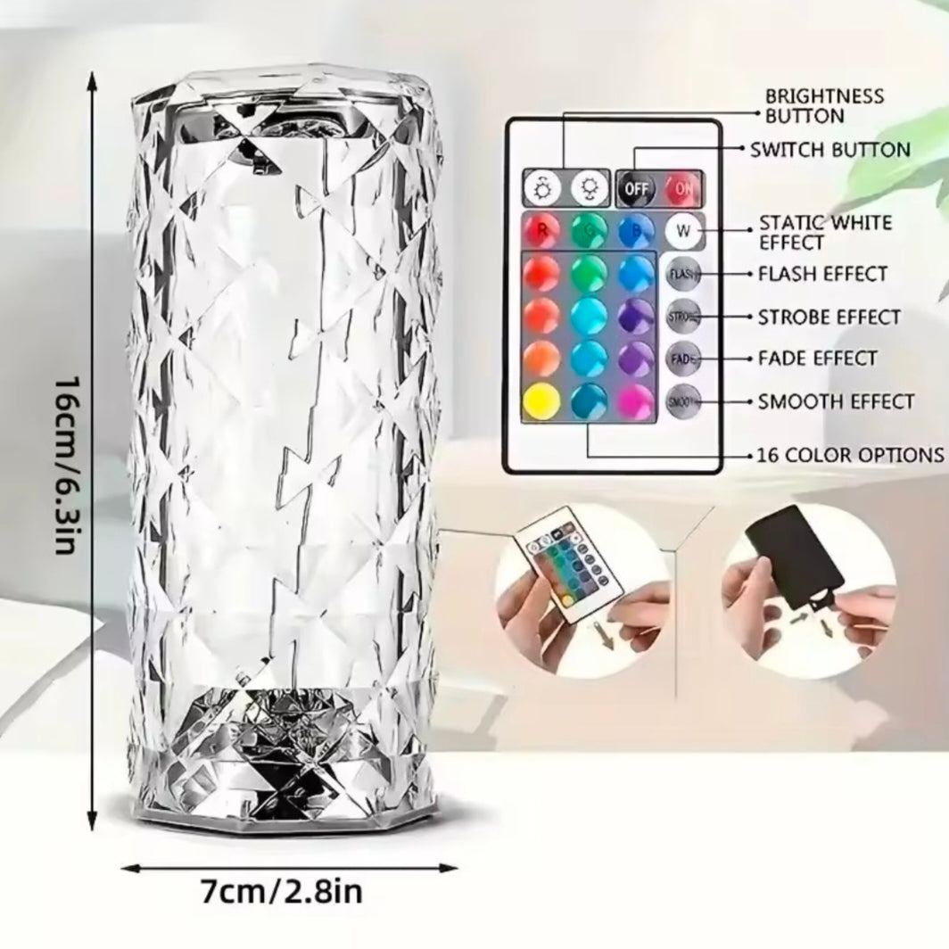 Crystal Diamond Table Lamp Rechargeable Acrylic Bedroom Bedside Ambiance Lamp Rose Decorative Lamp Touch Creative Night Lights