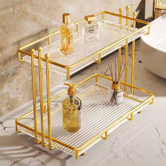 Stainless Steel Frame Acrylic Bottom Plate Storage
Holder Bathroom Washbasin Toiletries Shelf Home Dresser Cosmetic Storage Rack