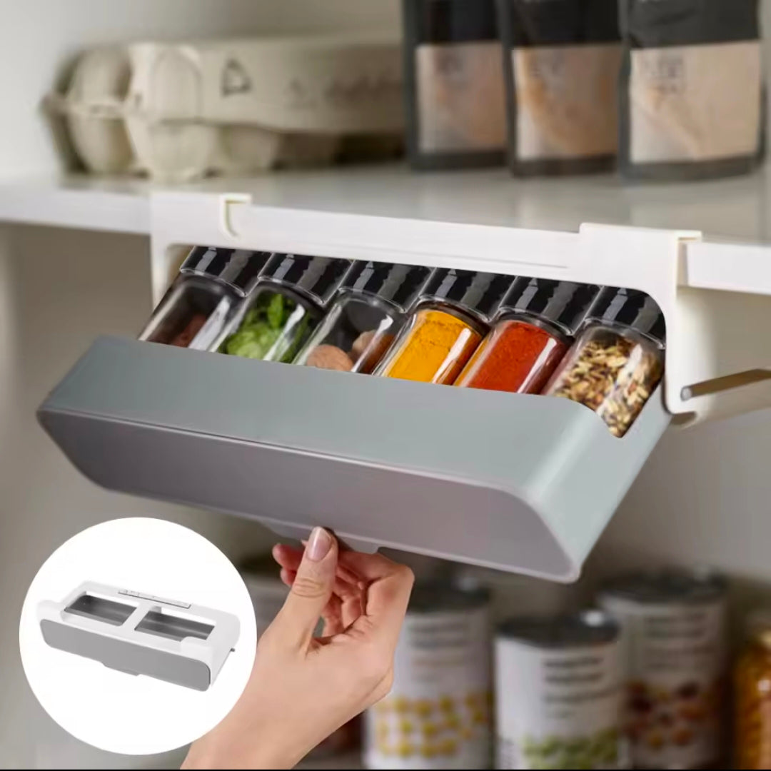 Under Desk Drawer Hidden Seasoning Bottle Organizer Rack Self-adhesive Spice Bottle Storage Rack Kitchen Supplies Storage