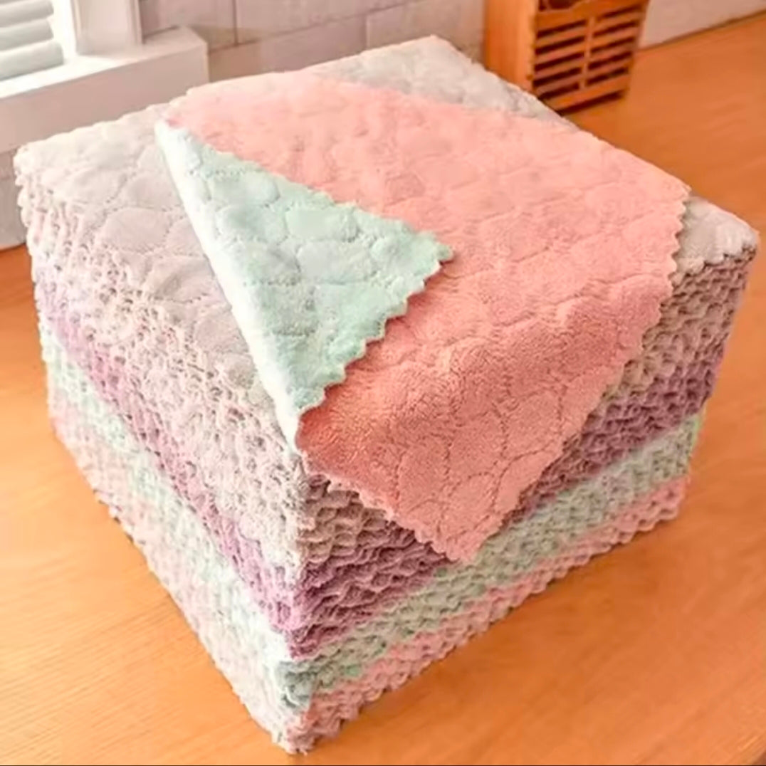 10pcs Microfiber Towel Absorbent Kitchen Cleaning Cloth Non-stick Oil Dish Towel Rags Napkins Tableware Household Cleaning