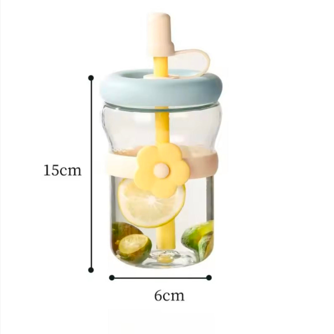 Flower Cup High Aesthetic Glass Portable Straw Cup Water Cup