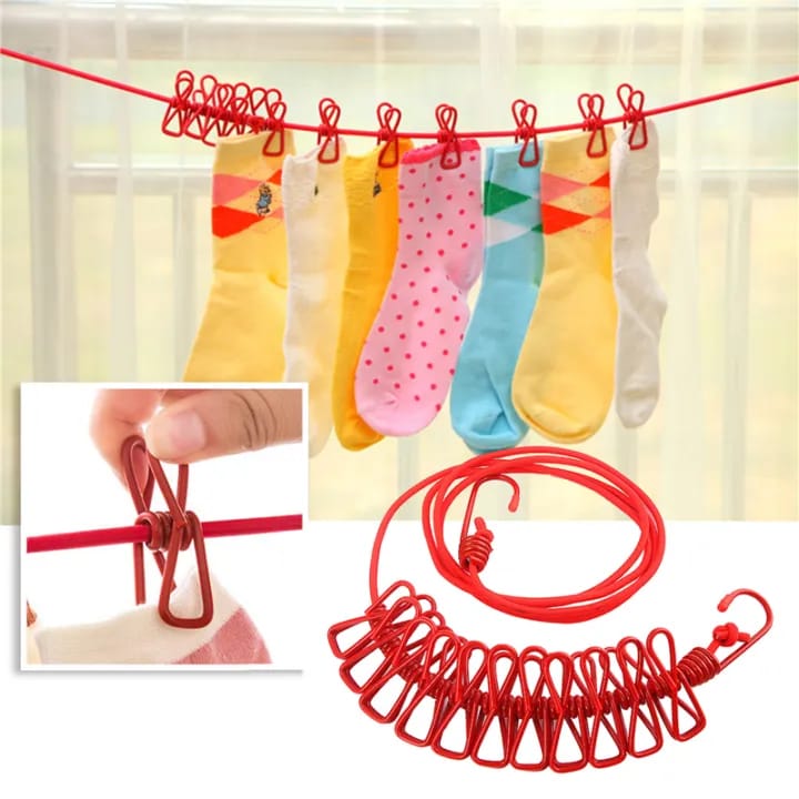 Camping Clothesline with 12 Hanging Clips