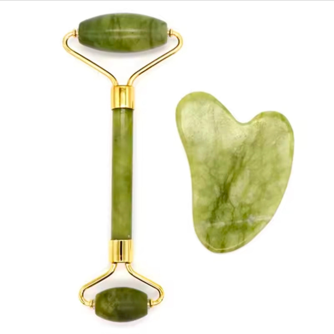 Natural Jade Stone Double-Headed Facial Massage Roller Guashe Board for Face & Body Skin Relaxation Neck Care Beauty Slimming