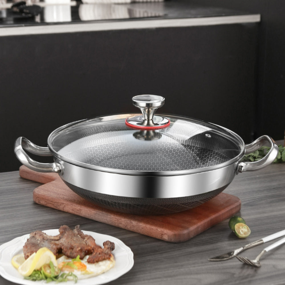 304 Stainless Steel Non-Stick Frying Pan – 28cm Honeycomb Wok