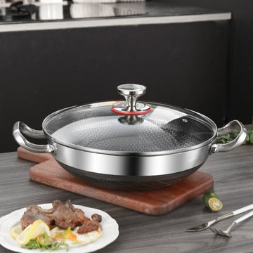 304 Stainless Steel Non-Stick Frying Pan – 28cm Honeycomb Wok