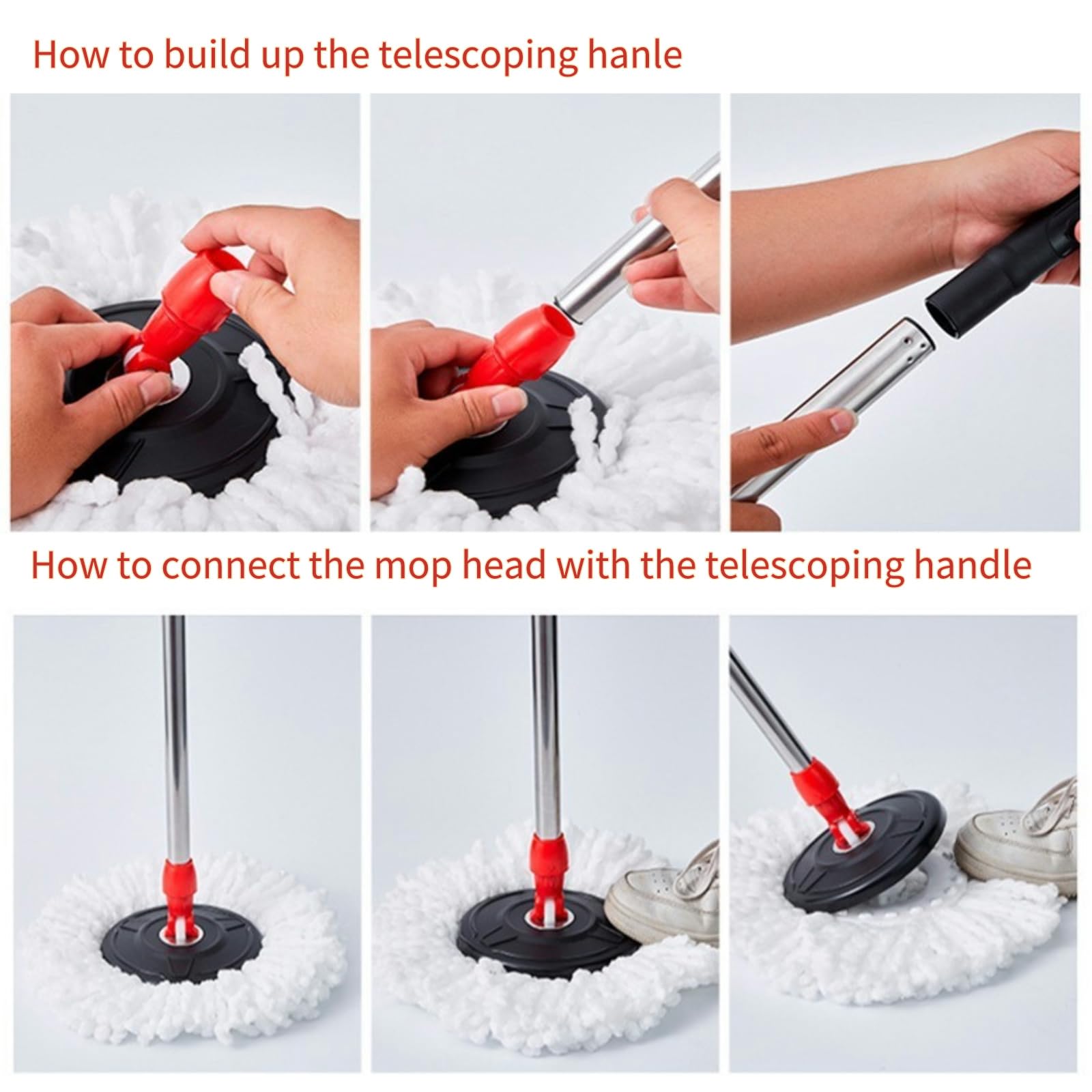 Spinning Mop And Bucket Set Floor Cleaning Wet & Dry Rotating Cleaning Mop with 2 Microfibre Mop Heads Drain and Extendable Handle for Home Office (Spin Mop + Bucket + 2 Mop Heads Set)