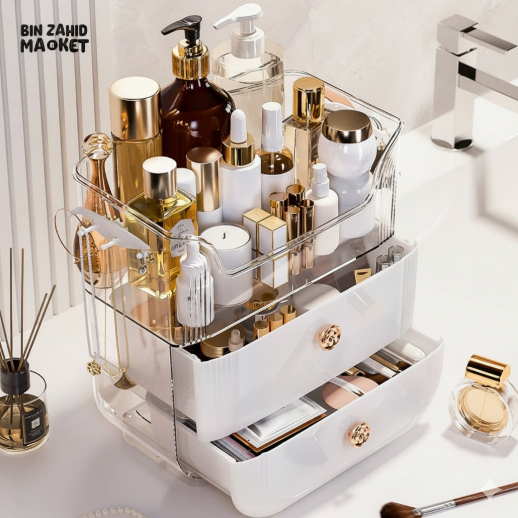 High-End Rotating Makeup Organizer with Mirror for Brushes & Lipsticks