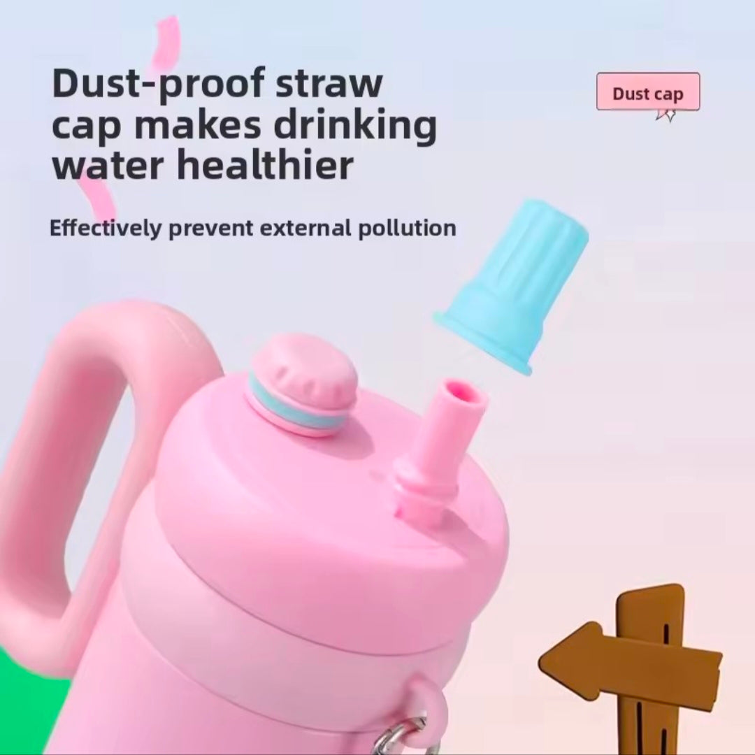 New Cute Cartoon Pattern Large Capacity Stainless Steel Insulated Mug Portable Car Vehicle Cup with Handle Thermal Flask