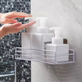 No Drilling Rectangle Iron Storage Rack Strong Adhesive Bathroom Kitchen Shelf Bathroom Toilet Organizer Stainless Steel Hook In
